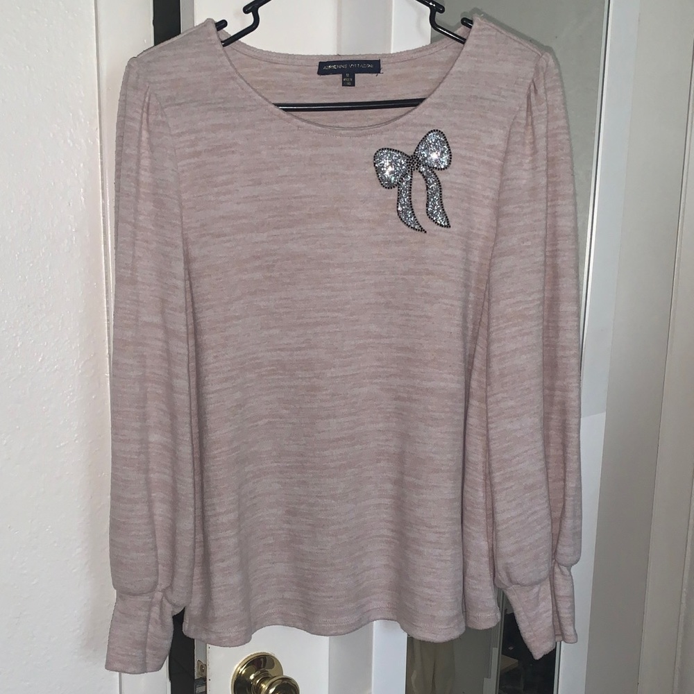 Adrienne Vittadini Pale Blush Long-Sleeve Top with Bow